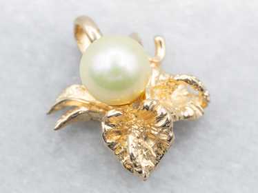 Yellow Gold Yellow Saltwater Pearl Pendant with L… - image 1