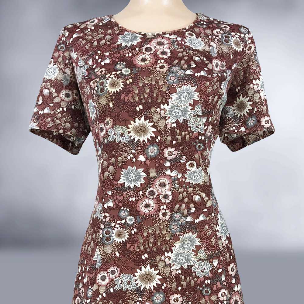 70s Vintage Maroon Psychedelic Floral Print Mini … - image 4