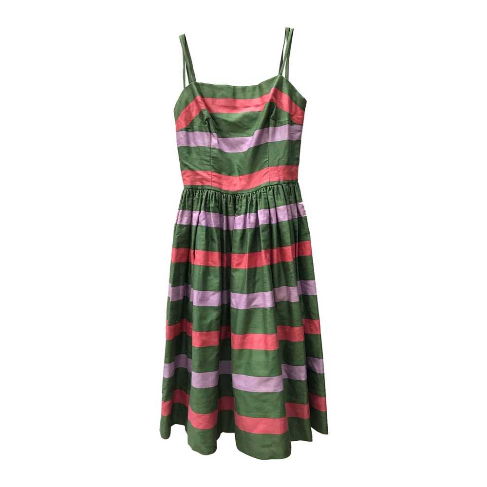 Green seamstress dress with pink stripes - Green … - image 1