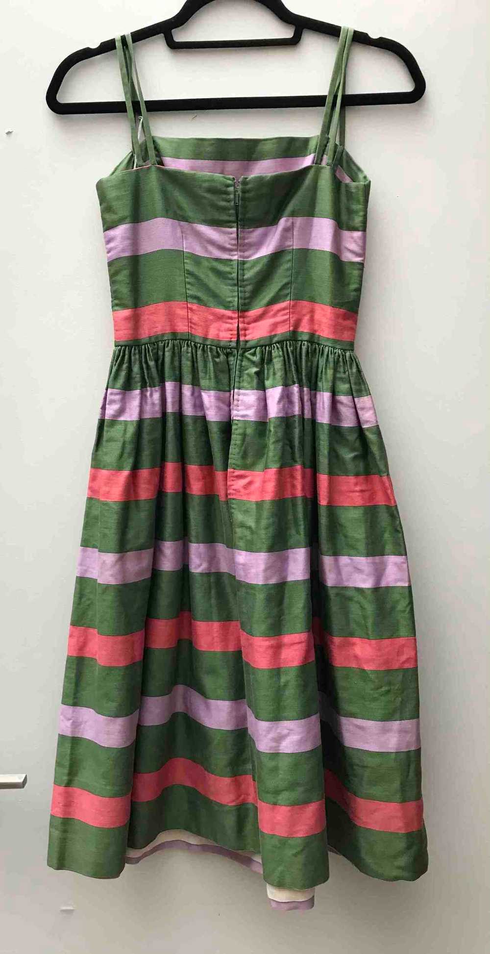 Green seamstress dress with pink stripes - Green … - image 3