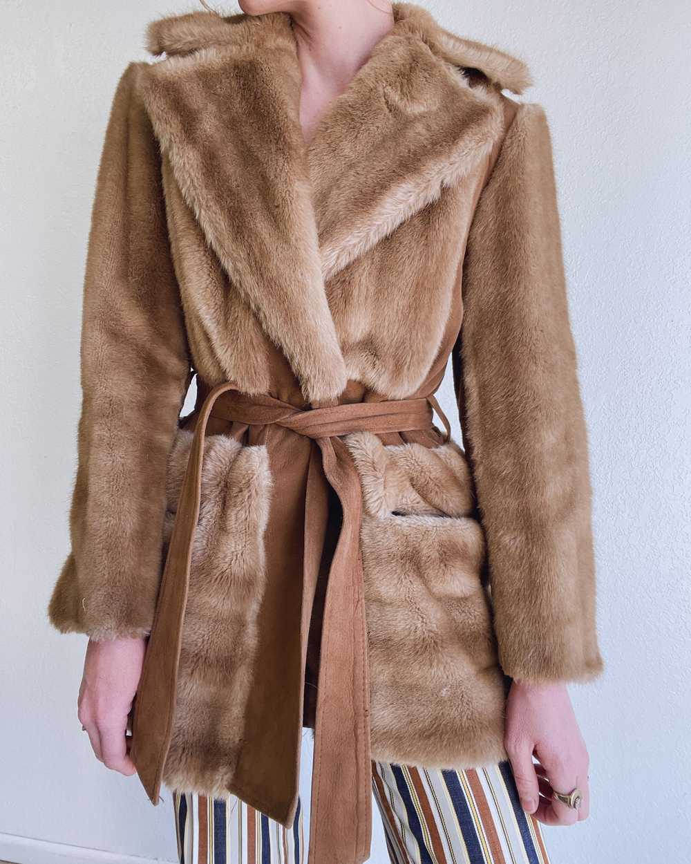 70s Lilli Ann Suede and Faux Fur Wrap Coat (XS-M) - image 3