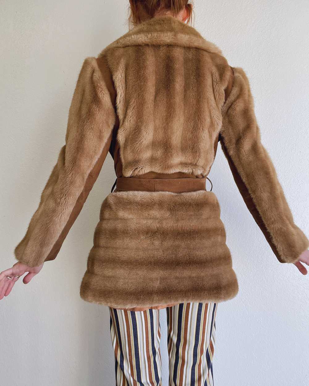 70s Lilli Ann Suede and Faux Fur Wrap Coat (XS-M) - image 6