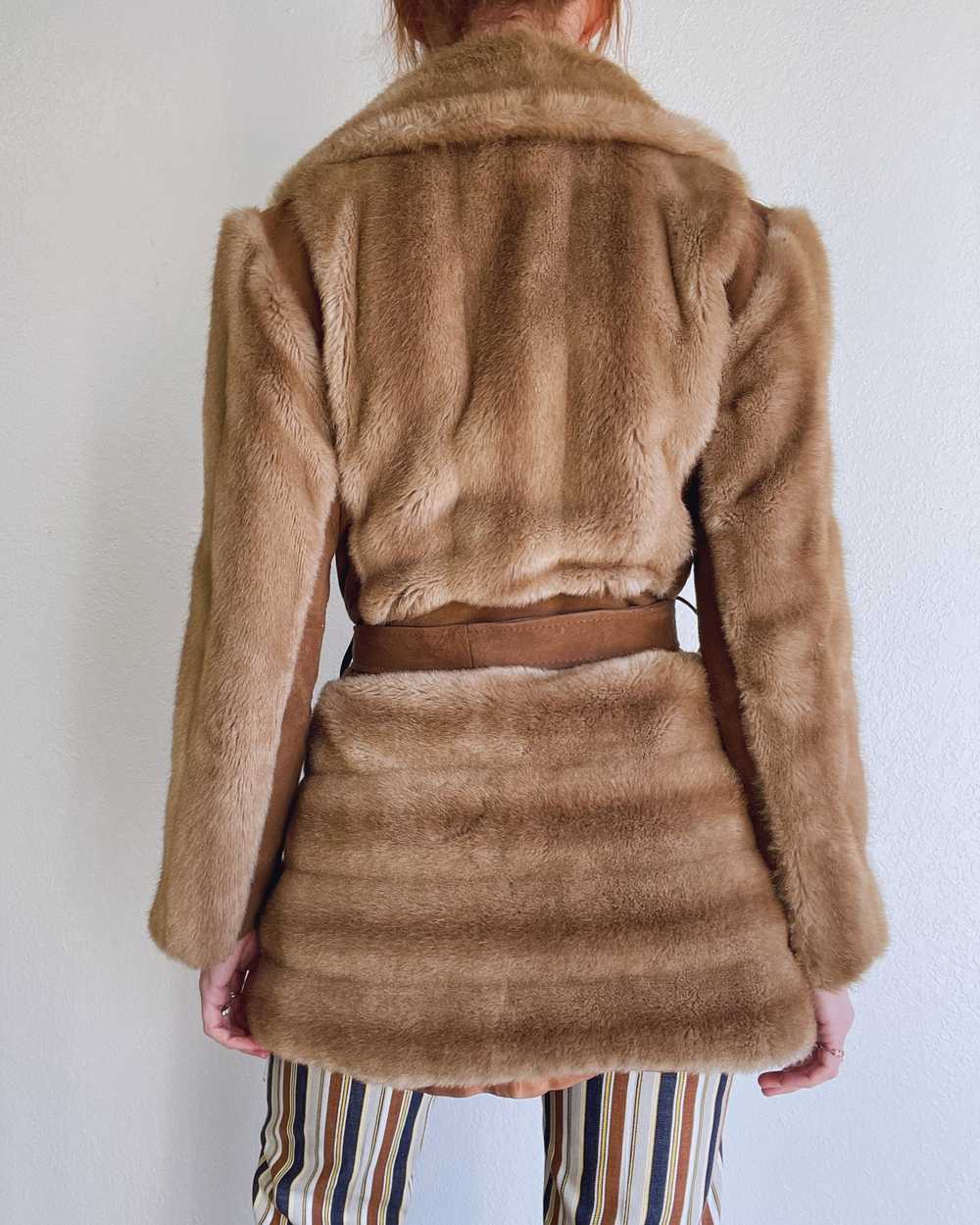 70s Lilli Ann Suede and Faux Fur Wrap Coat (XS-M) - image 7