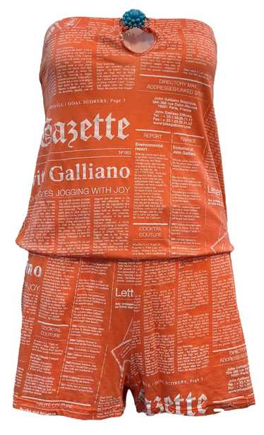 John Galliano Y2K Orange Cotton Strapless Newsprin