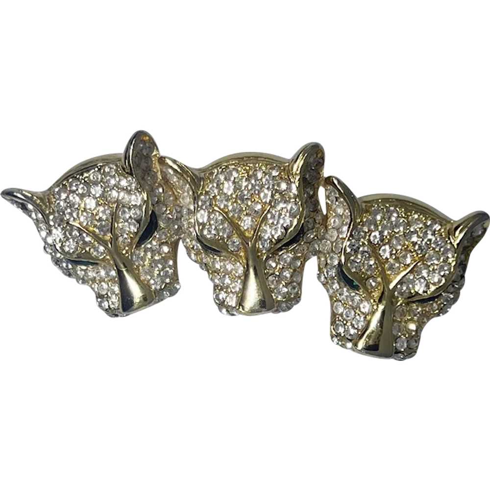 Butler Wilson signed crystal panther head brooch,… - image 1