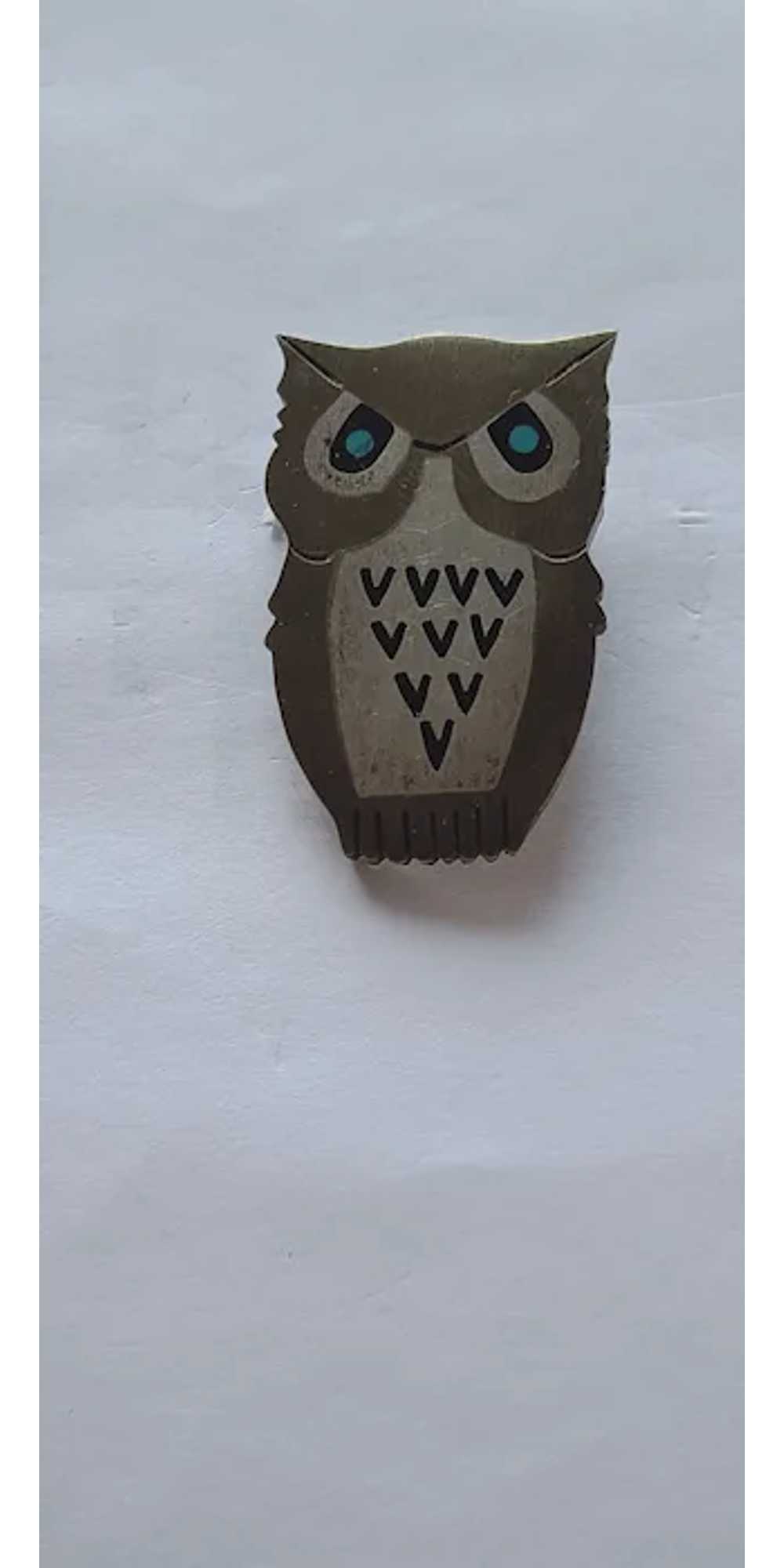 Vintage Mexico Taxco OWL Mixed Metals Stylized Re… - image 3