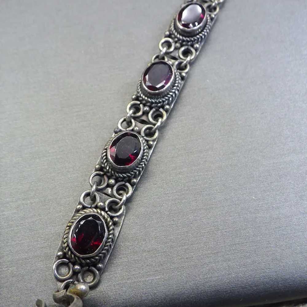 Sterling Handmade Garnet Bracelet, Vintage 1970s … - image 4