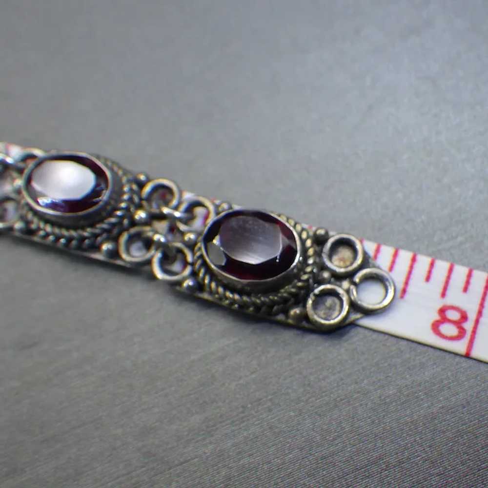 Sterling Handmade Garnet Bracelet, Vintage 1970s … - image 9