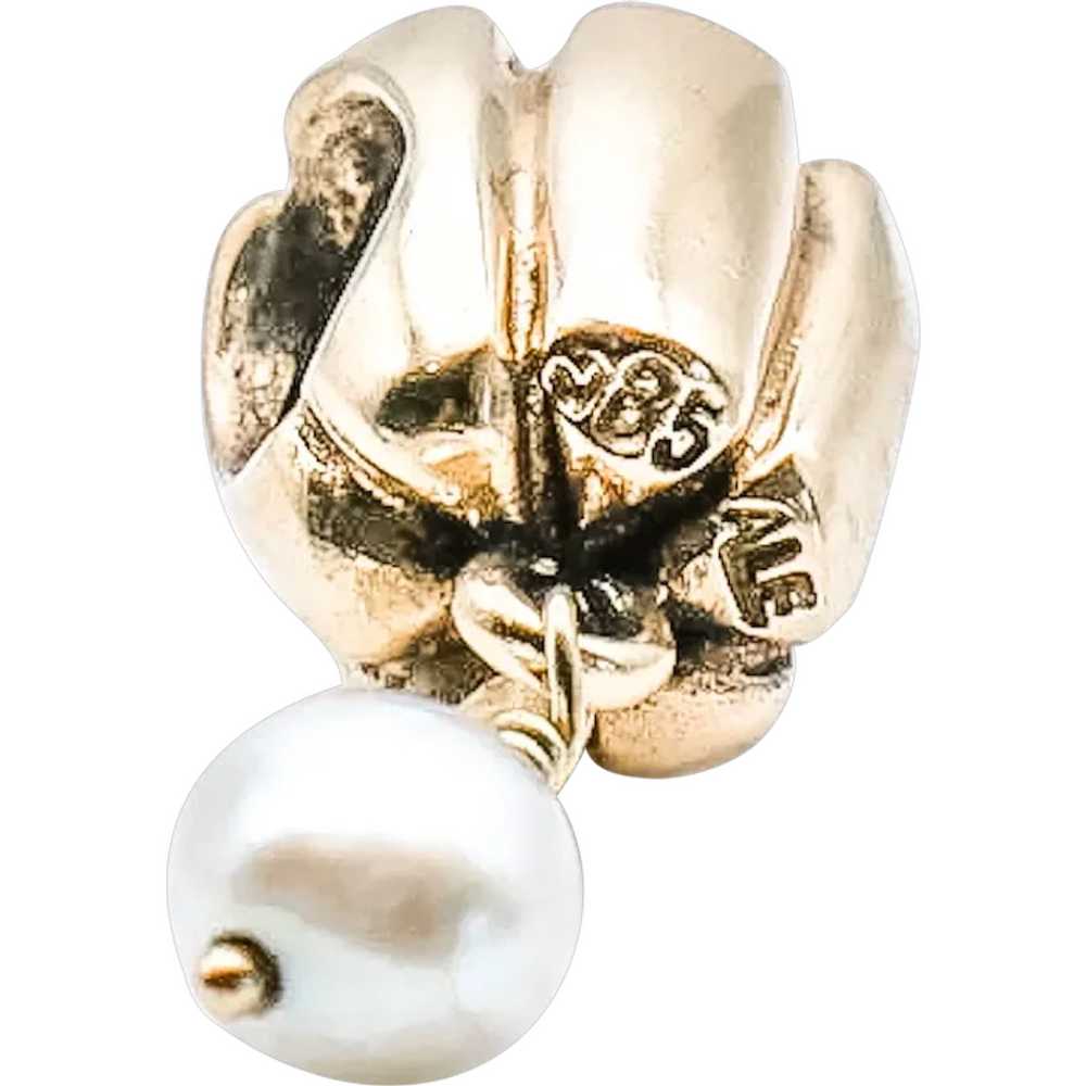 PANDORA 14K Gold Hanging Pearl Dangle Charm With … - image 1