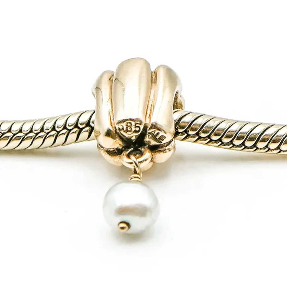 PANDORA 14K Gold Hanging Pearl Dangle Charm With … - image 2