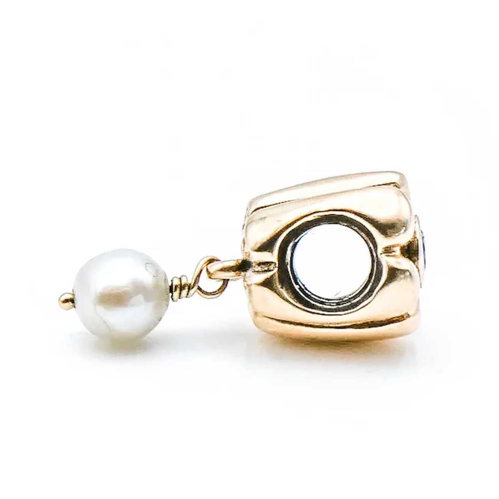 PANDORA 14K Gold Hanging Pearl Dangle Charm With … - image 4