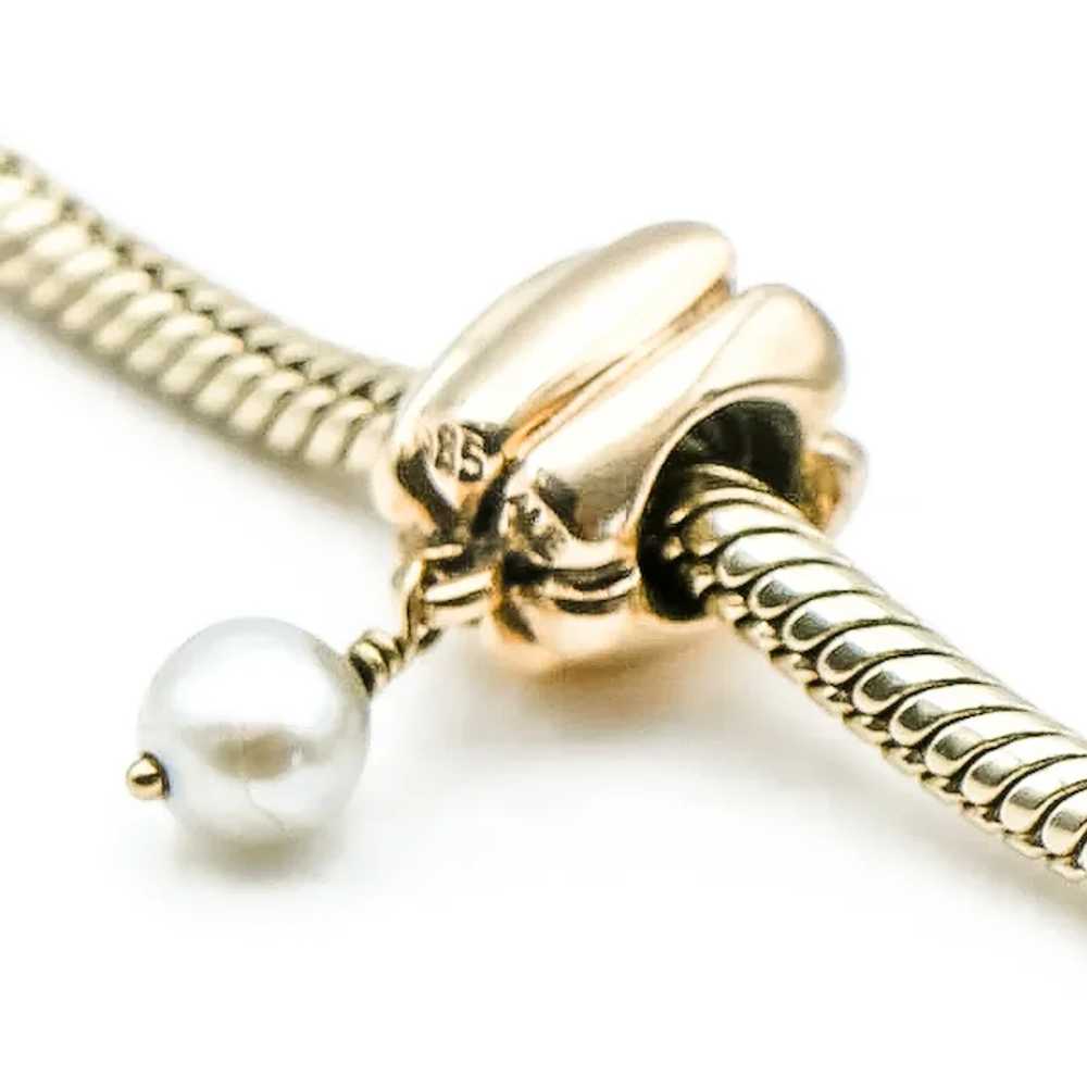 PANDORA 14K Gold Hanging Pearl Dangle Charm With … - image 5