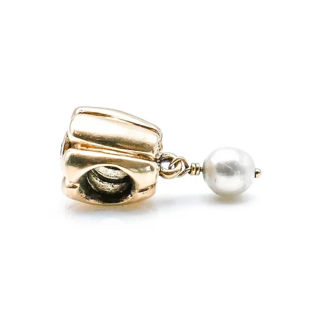 PANDORA 14K Gold Hanging Pearl Dangle Charm With … - image 6