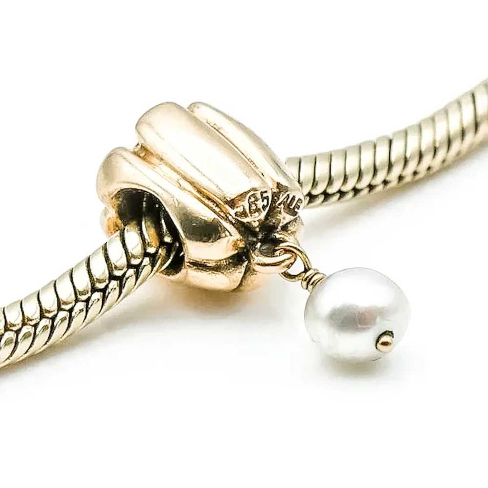 PANDORA 14K Gold Hanging Pearl Dangle Charm With … - image 7