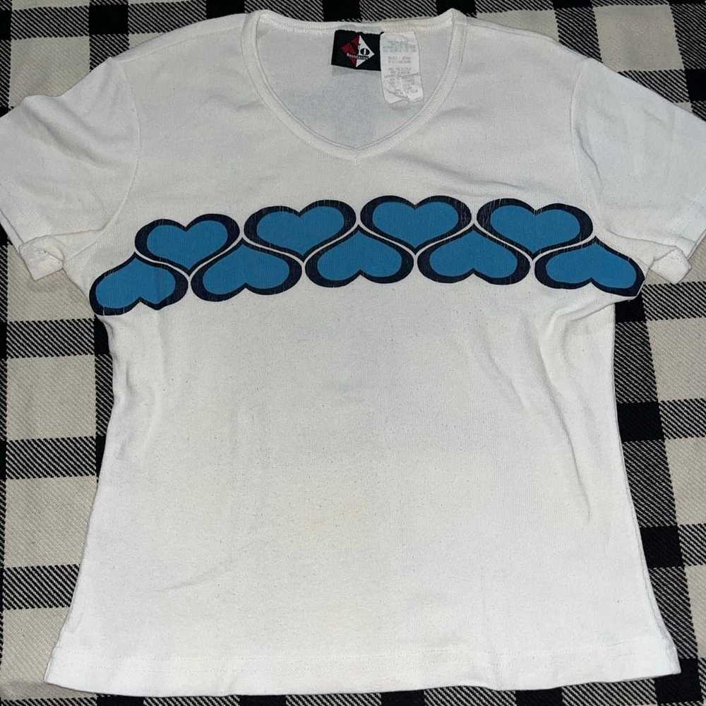 90s/Y2K Blue Hearts Across Chest No Boundaries Sh… - image 1