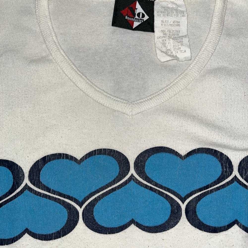 90s/Y2K Blue Hearts Across Chest No Boundaries Sh… - image 2