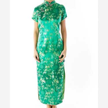 Vintage traditional Chinese Qipao dress emerald g… - image 1