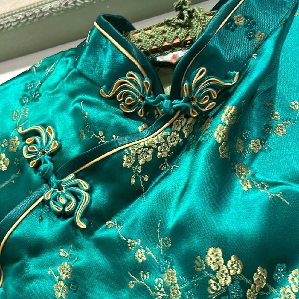 Vintage traditional Chinese Qipao dress emerald g… - image 5