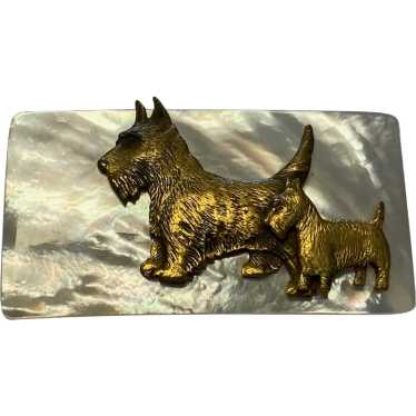 Unusual Scottie Dogs on Mother of Pearl Brooch / … - image 1