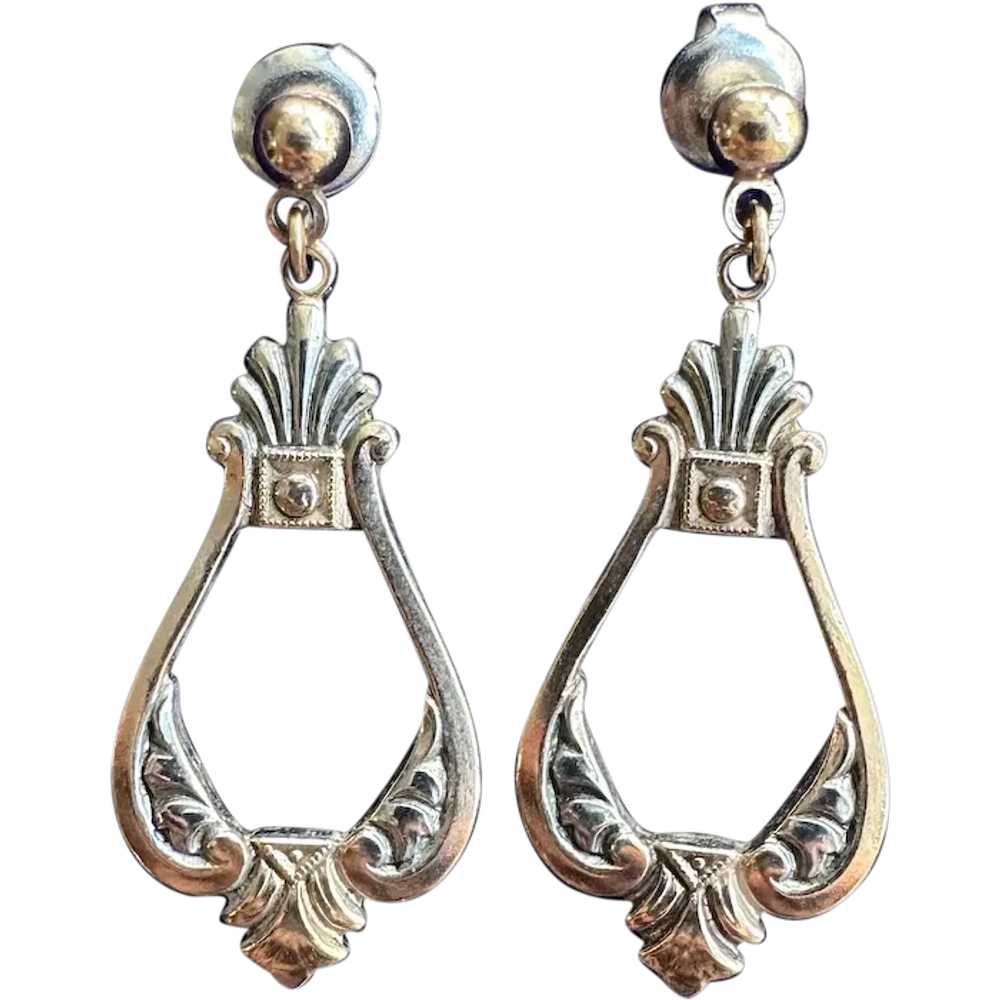 Art Nouveau Gold Filled Two Tone Dangle Drop Earr… - image 1