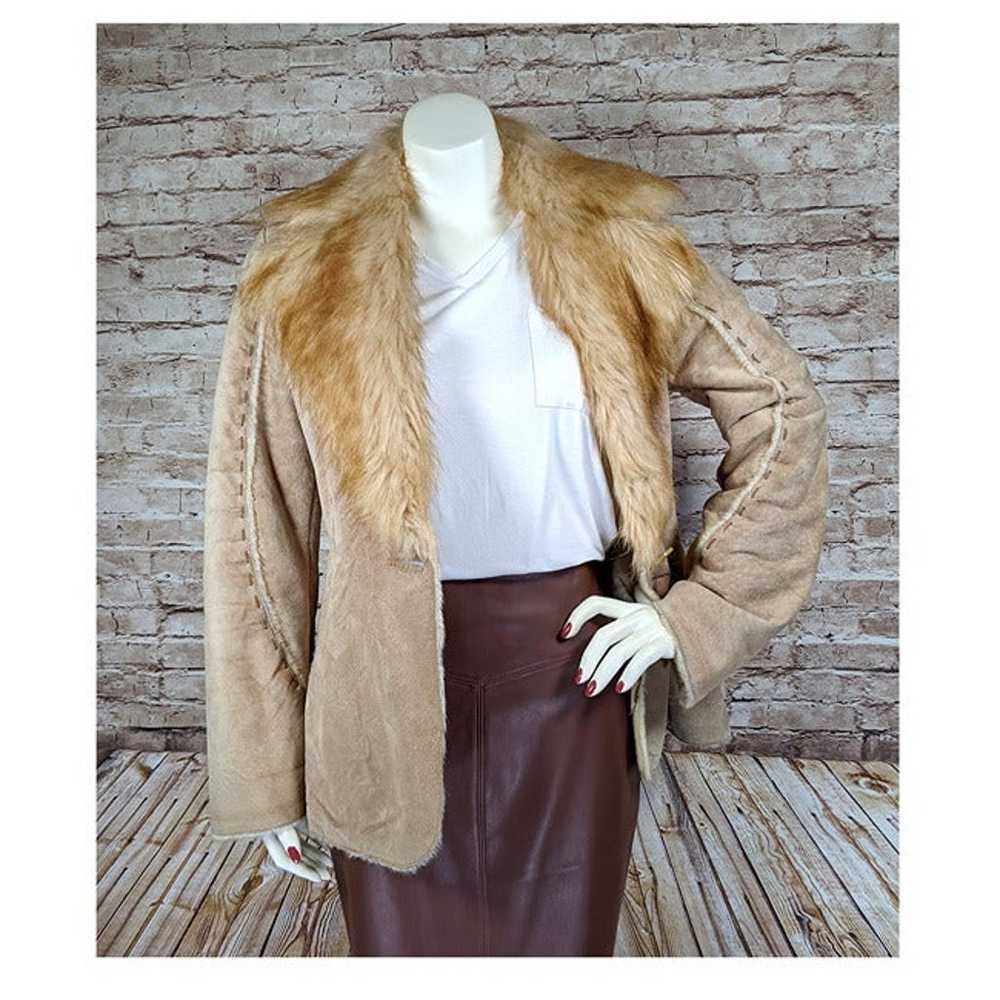 Vintage Guess Genuine Leather Suede Shearling Fau… - image 2