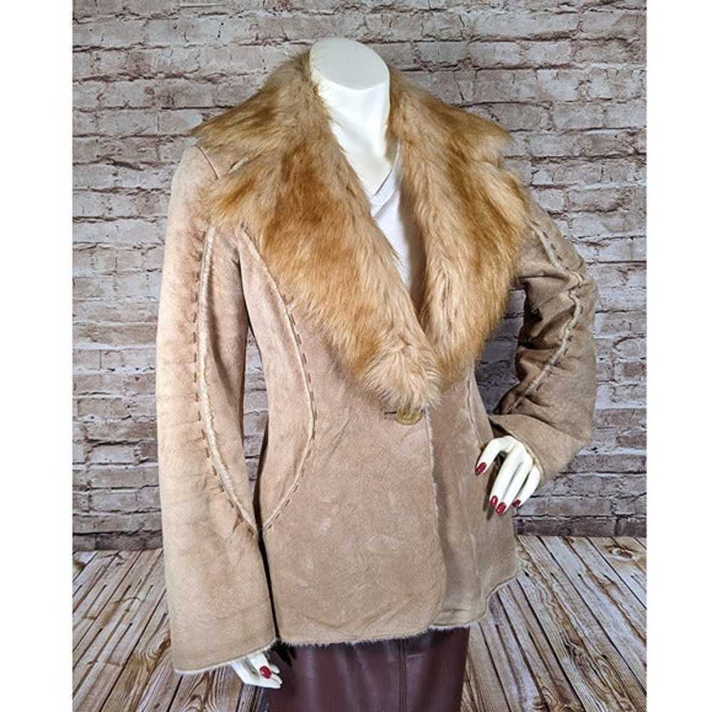 Vintage Guess Genuine Leather Suede Shearling Fau… - image 3