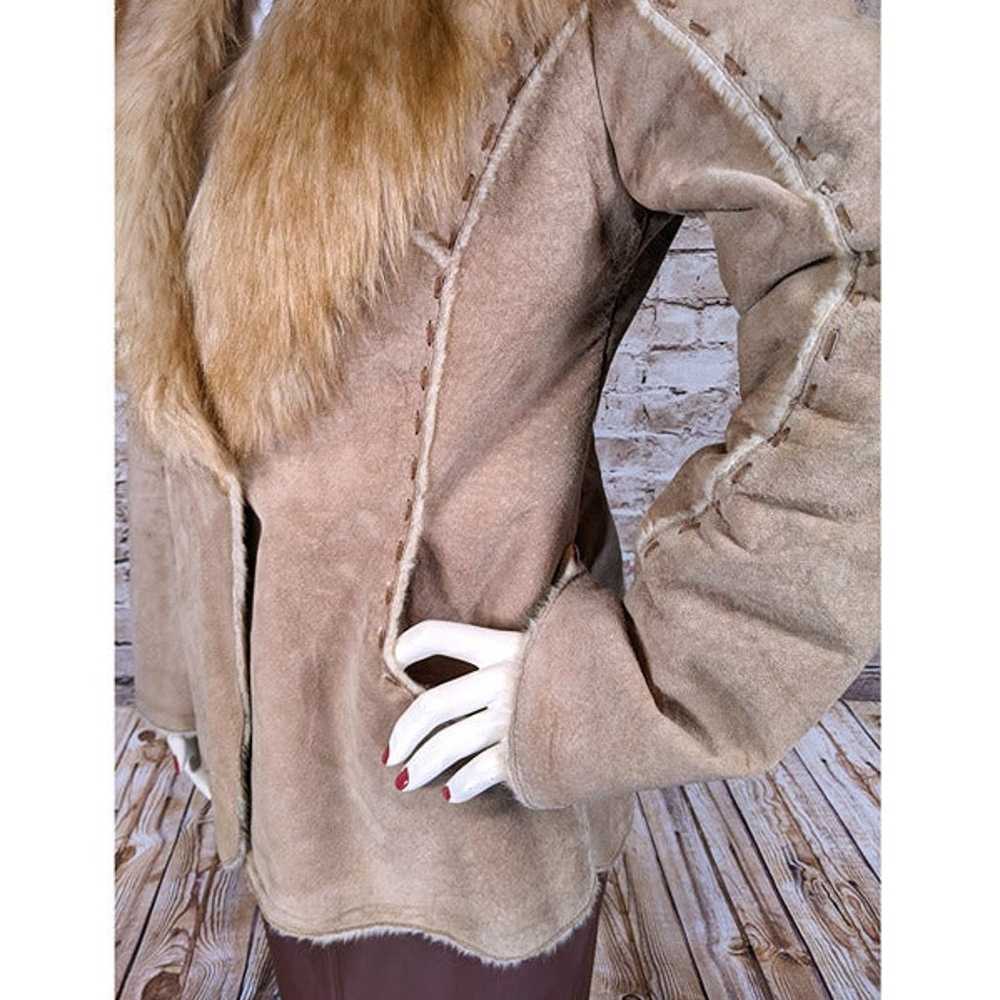 Vintage Guess Genuine Leather Suede Shearling Fau… - image 5