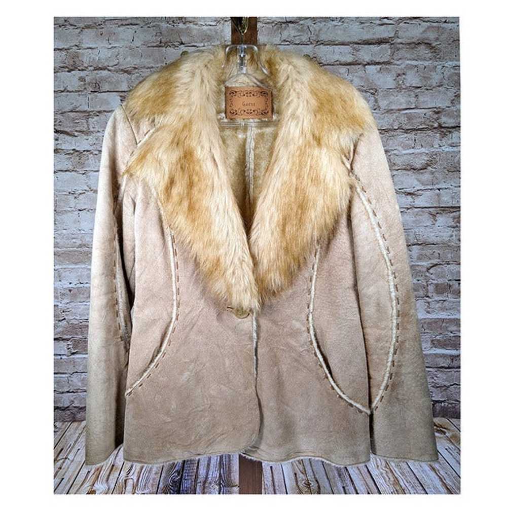 Vintage Guess Genuine Leather Suede Shearling Fau… - image 7