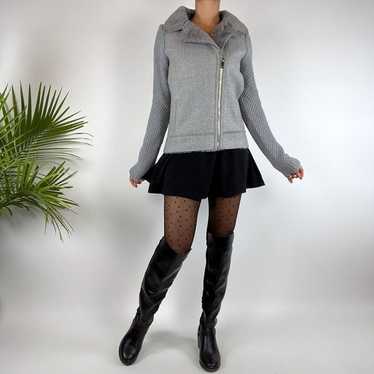 Vintage Y2K Streetwear Gray Wool Blend Faux Fur K… - image 1