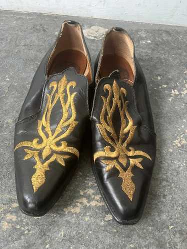 Vintage El Vaquero Black Shoes with Gold Embroider