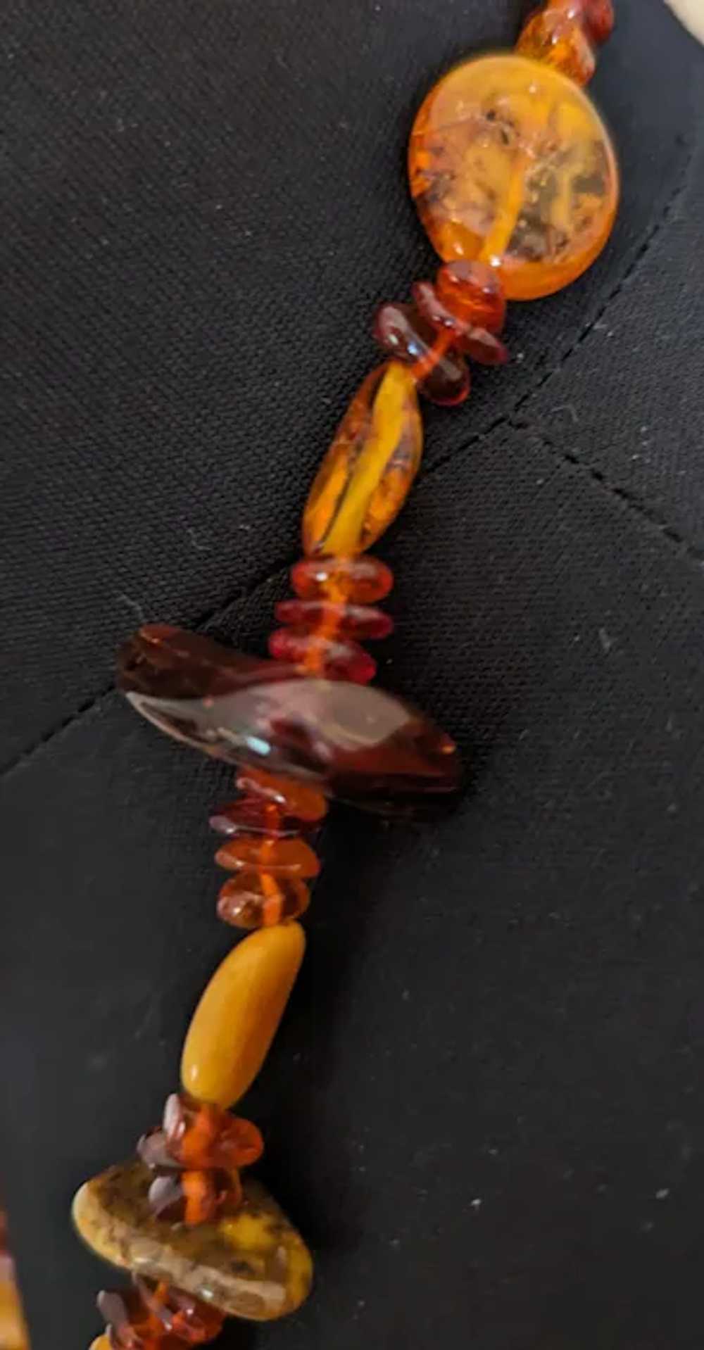 Long Strand of Multi Colors Shapes Amber Necklace - image 3