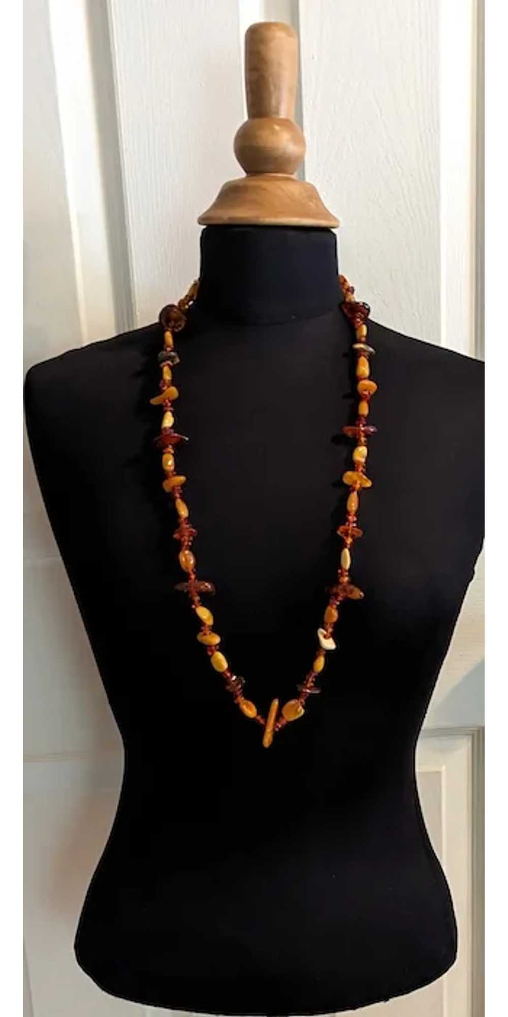 Long Strand of Multi Colors Shapes Amber Necklace - image 4