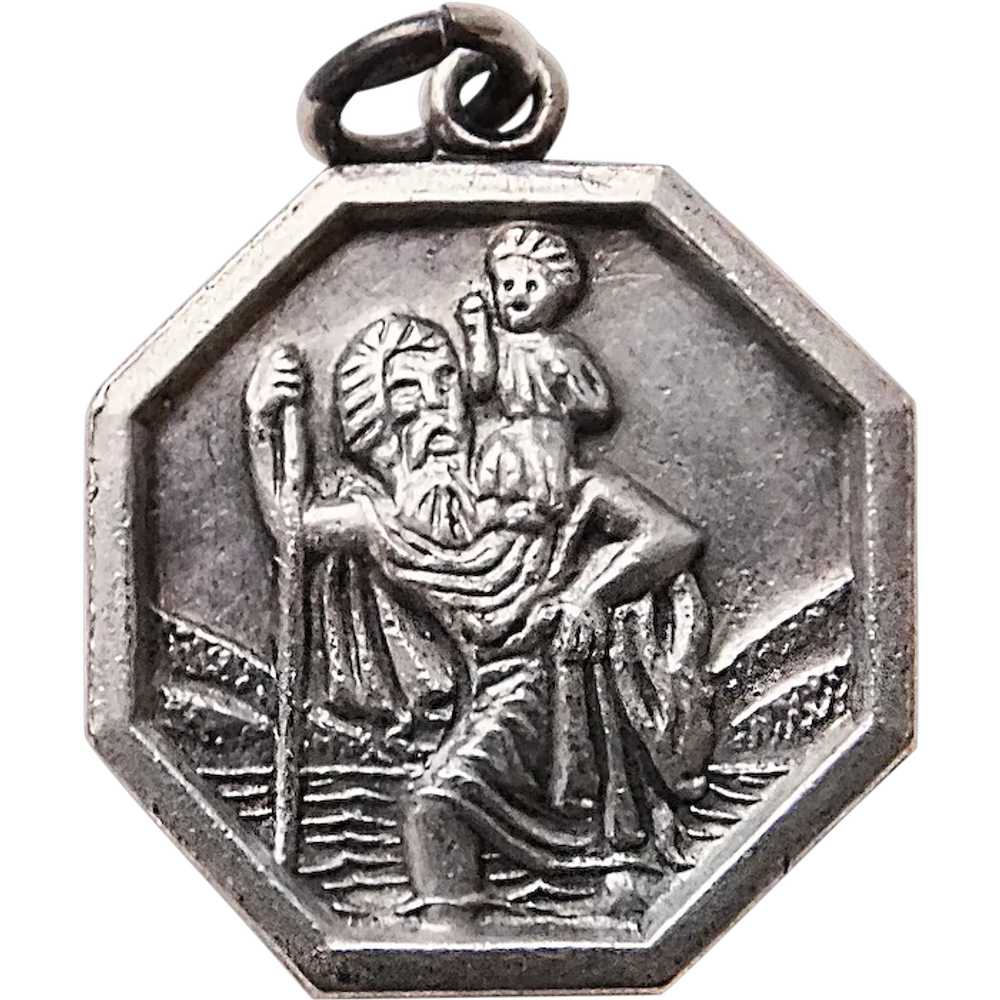 Sterling ST. CHRISTOPHER Vintage Medal Charm - image 1