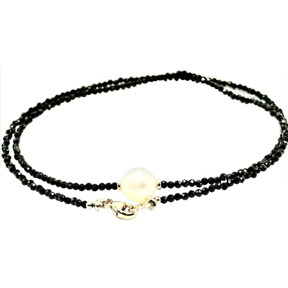 Akoya Cultured Pearl, Black Spinel, and 14k Gold … - image 1