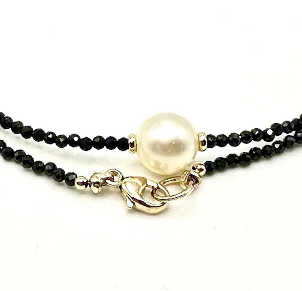 Akoya Cultured Pearl, Black Spinel, and 14k Gold … - image 2