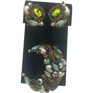 Florenza Crescent Moon Brooch and Earring Set - image 1