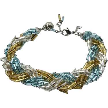Vintage beaded blue and gold braided bracelet - image 1