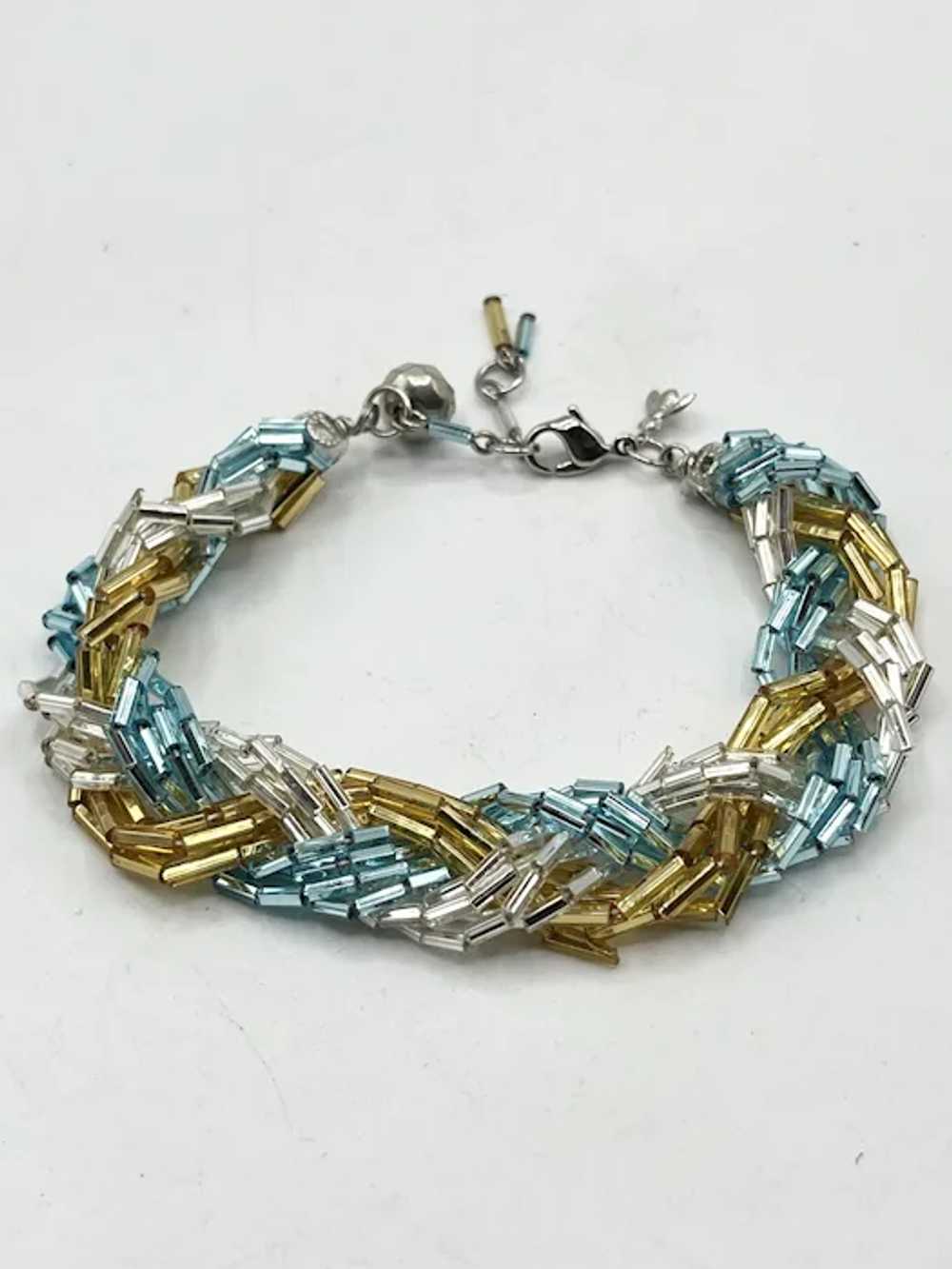 Vintage beaded blue and gold braided bracelet - image 2