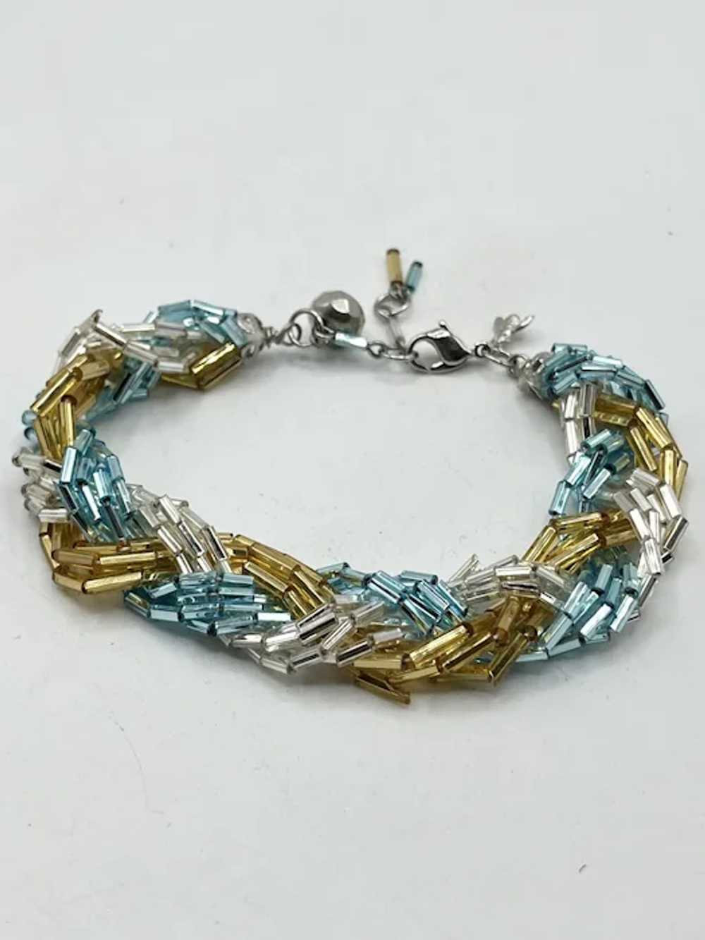 Vintage beaded blue and gold braided bracelet - image 3