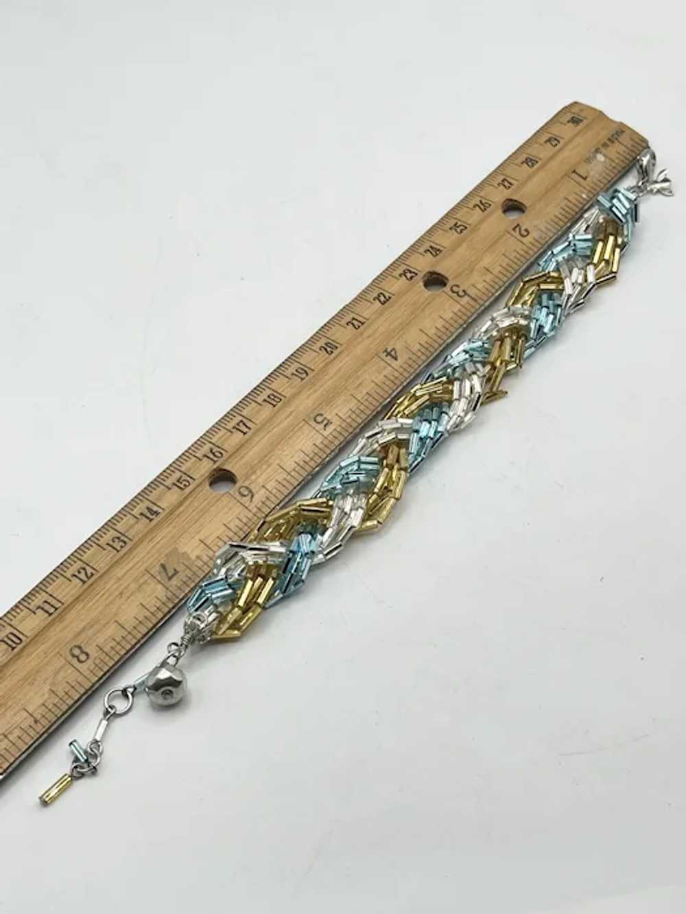 Vintage beaded blue and gold braided bracelet - image 5