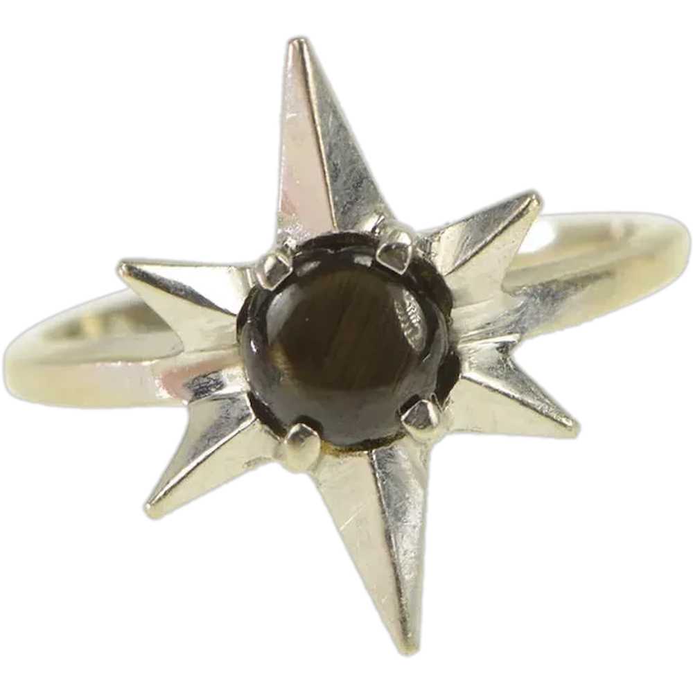 14K Black Star Sapphire Compass Vintage Ring Size… - image 1