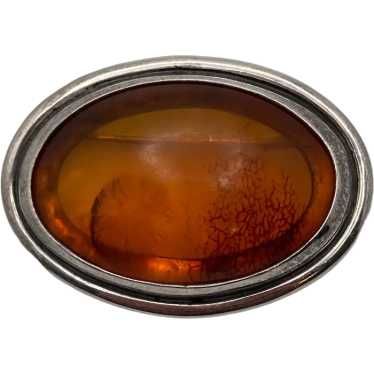 Vintage Sterling Silver and Baltic Amber Oval Broo