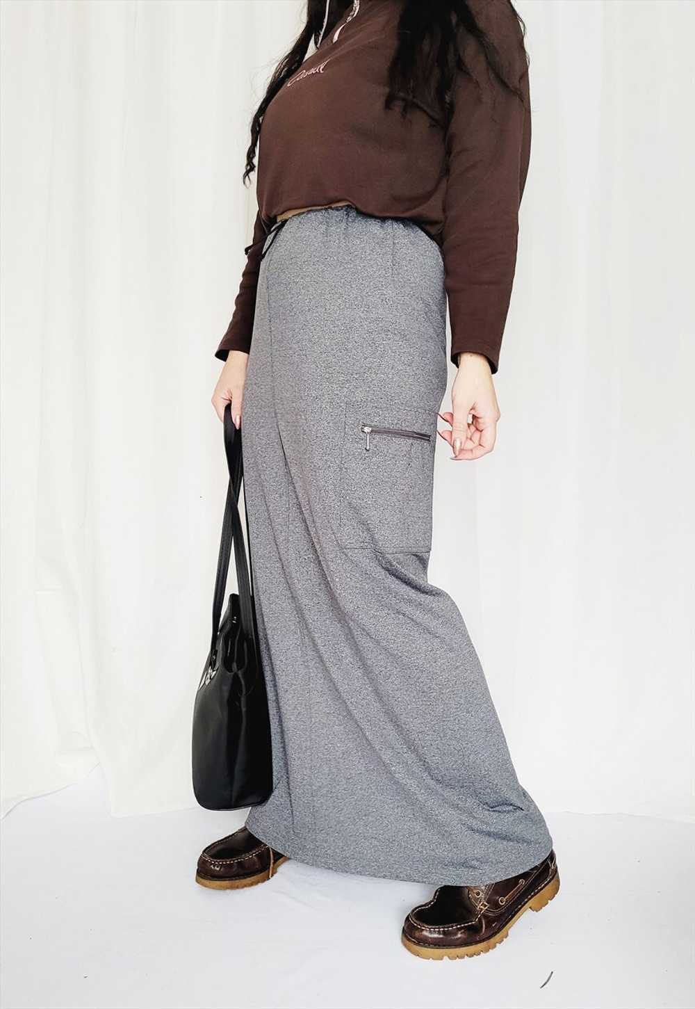 90s retro minimalist jersey grey maxi cargo skirt - image 2