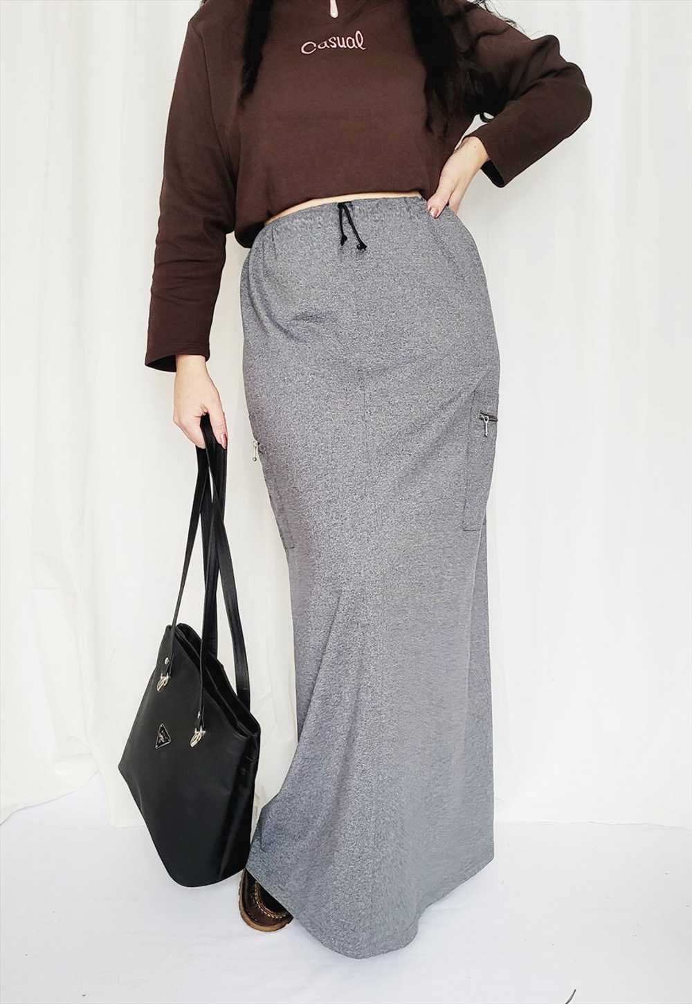 90s retro minimalist jersey grey maxi cargo skirt - image 3