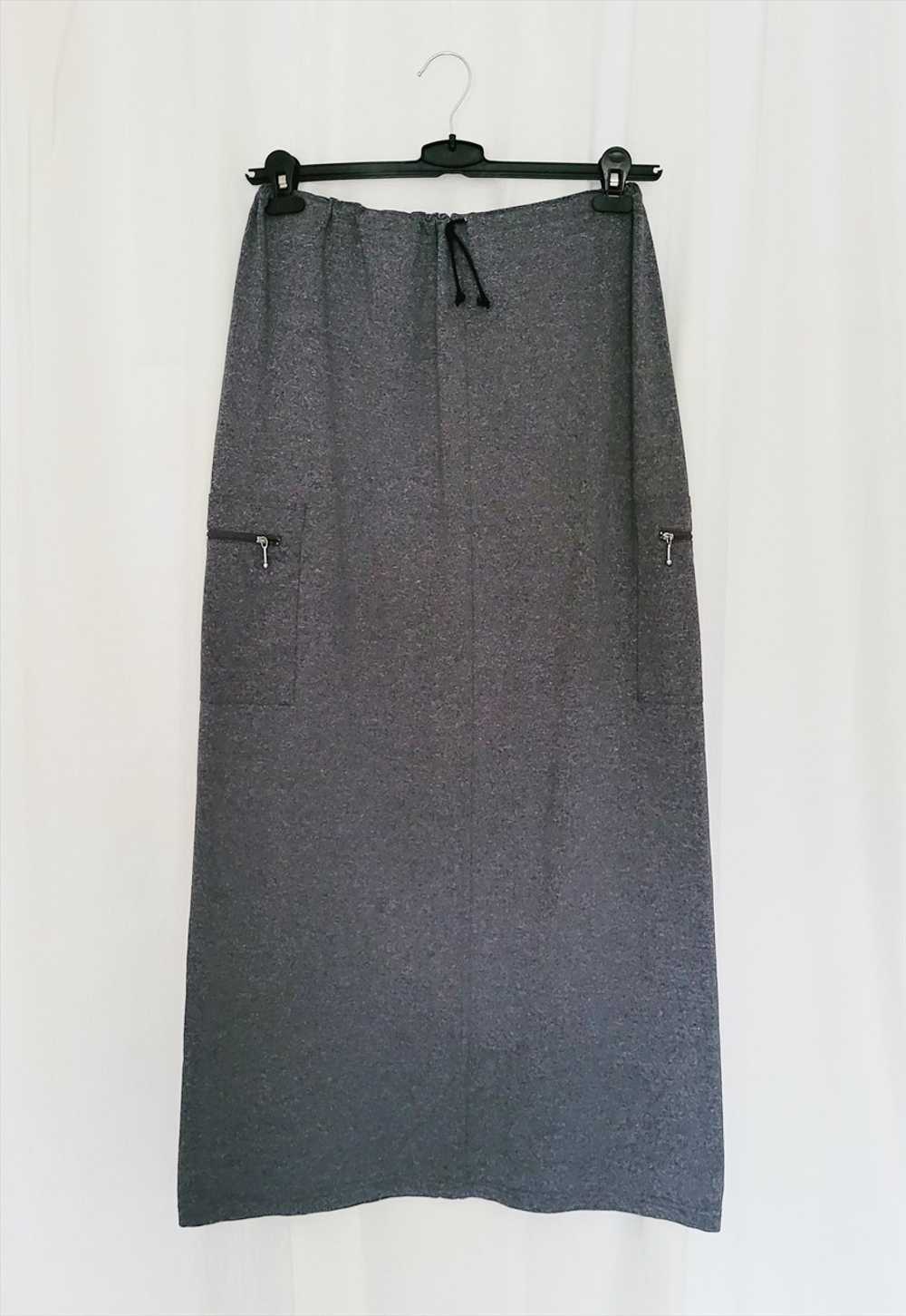 90s retro minimalist jersey grey maxi cargo skirt - image 4