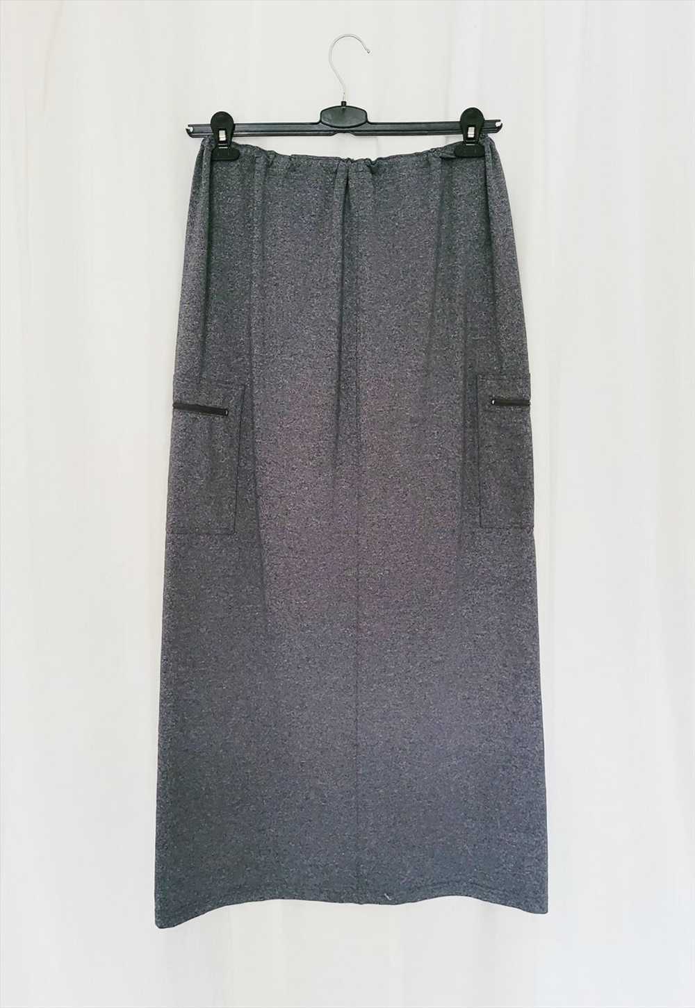 90s retro minimalist jersey grey maxi cargo skirt - image 5