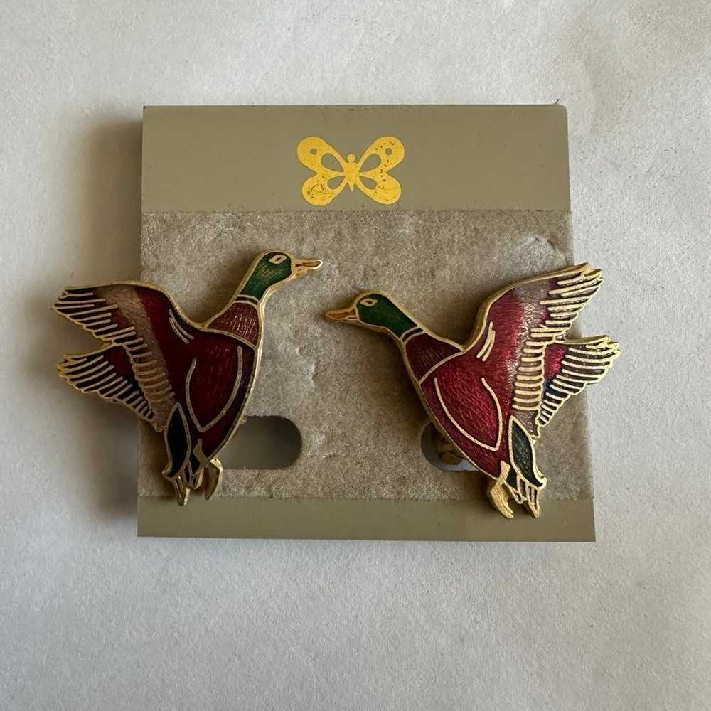 Vintage cloisonné duck earrings - image 1