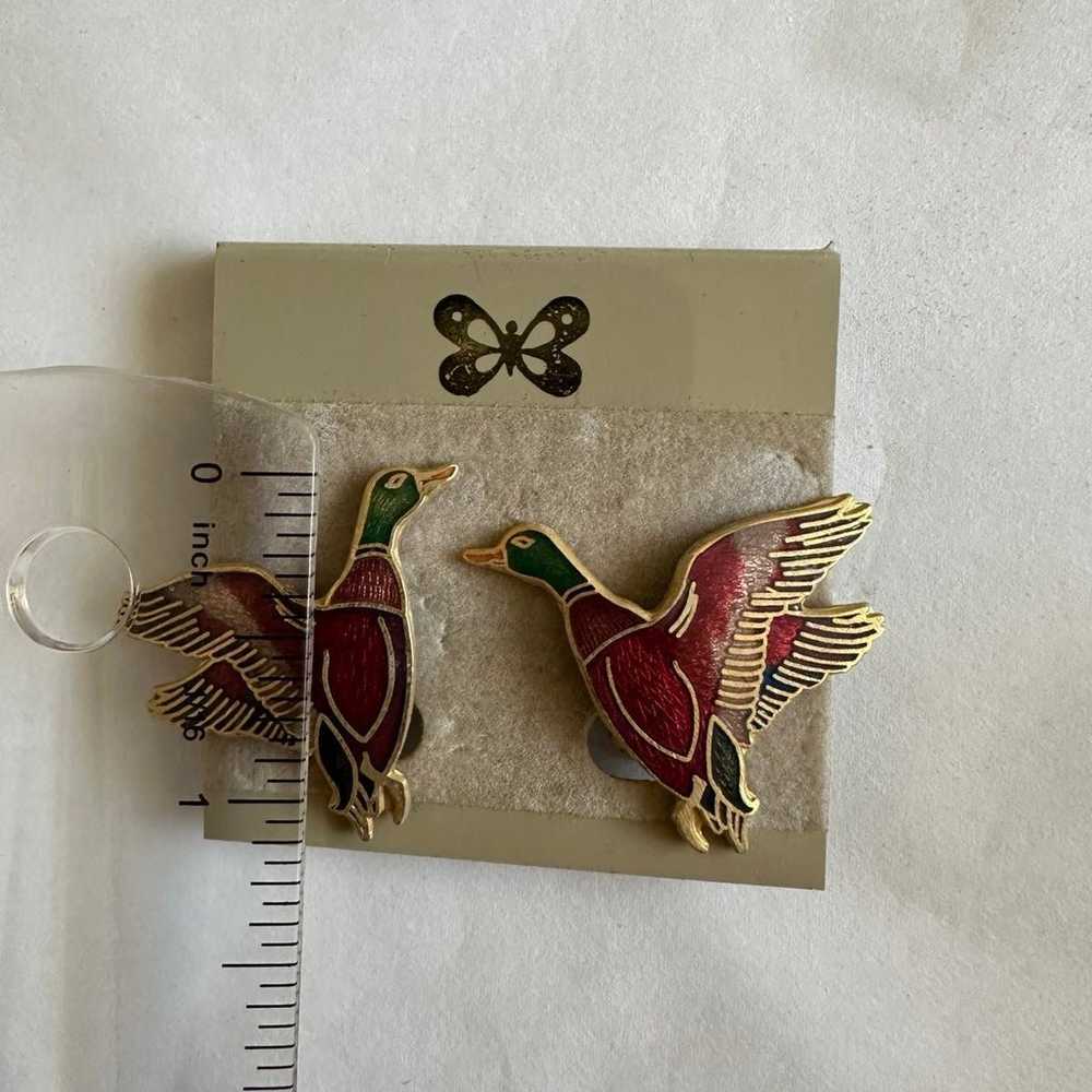 Vintage cloisonné duck earrings - image 3