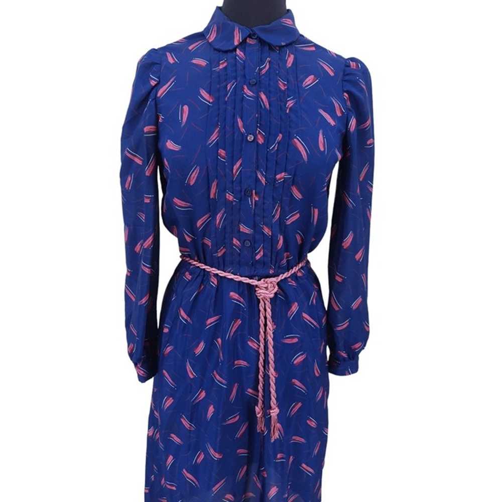 VTG 60s Navy Blue Pink Mod Secretary Dress M Rope… - image 3