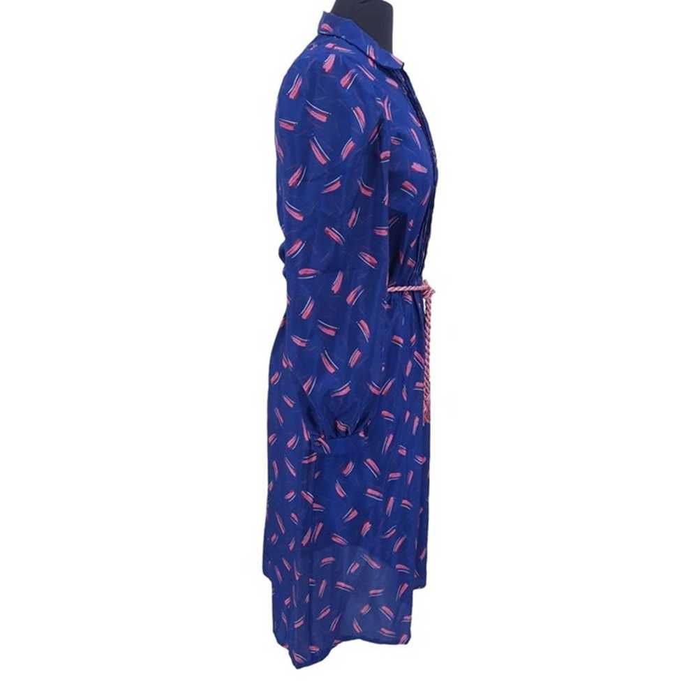 VTG 60s Navy Blue Pink Mod Secretary Dress M Rope… - image 6